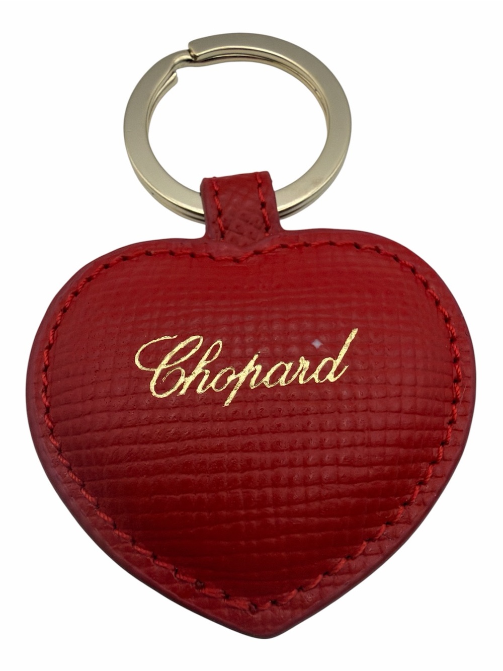 Chopard Red Leather Heart Key Ring Gold Tone Hardware
